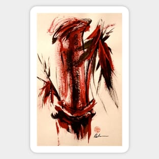 Scarlet Solace - Original Sumi-e Bamboo Painting Sticker